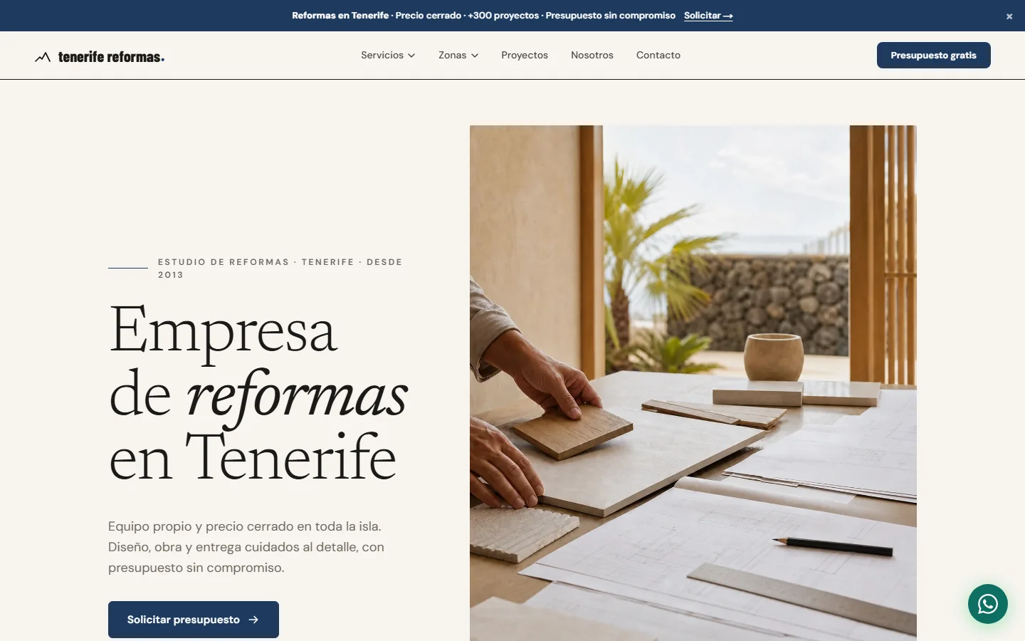 Live homepage preview of Tenerife Reformas